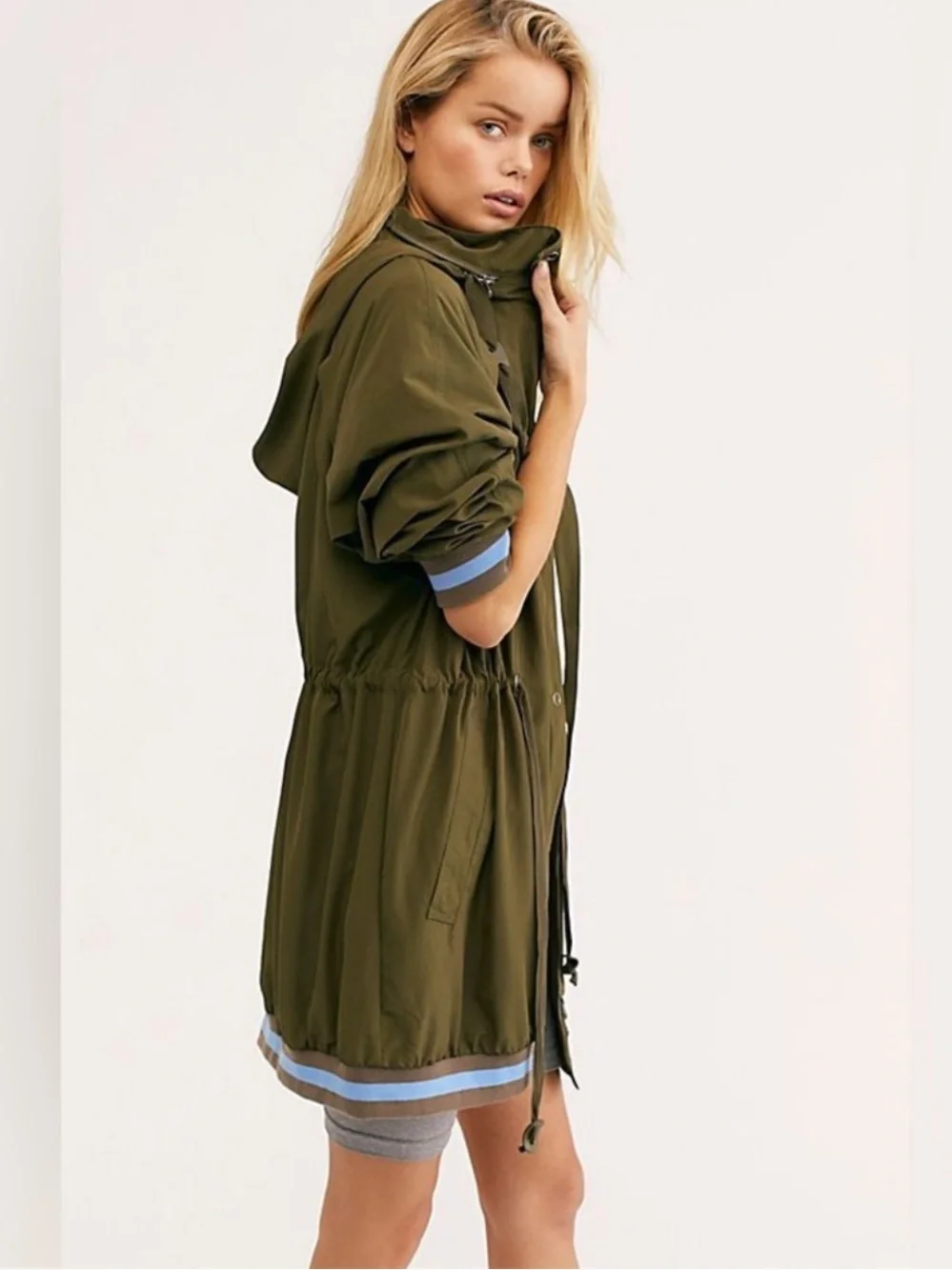 Free People Hooded Longline Jacket in Wild Sage Size Medium